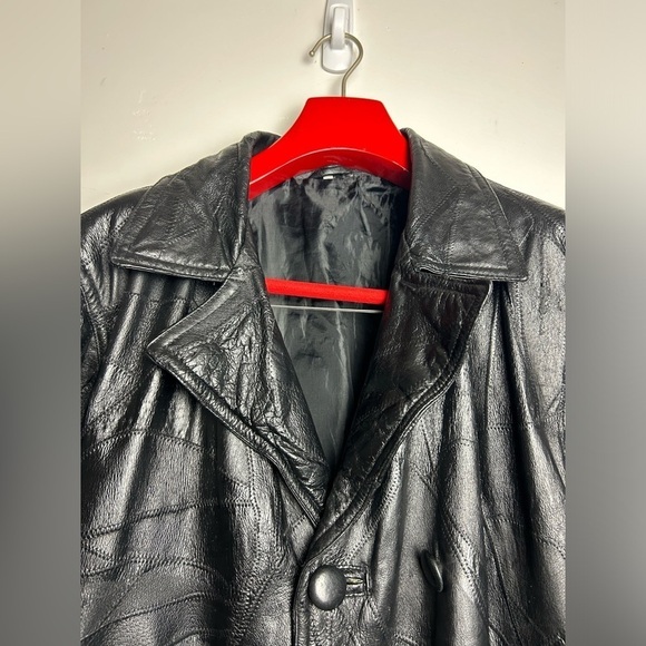 VTG 100% Genuine Leather Black Longline Trench Coat Jacket Motorcycle Equestrian - Picture 8 of 16